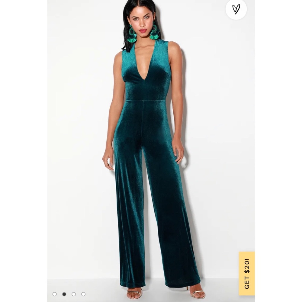 Dark Teal Velvet Backless Jumpsuit